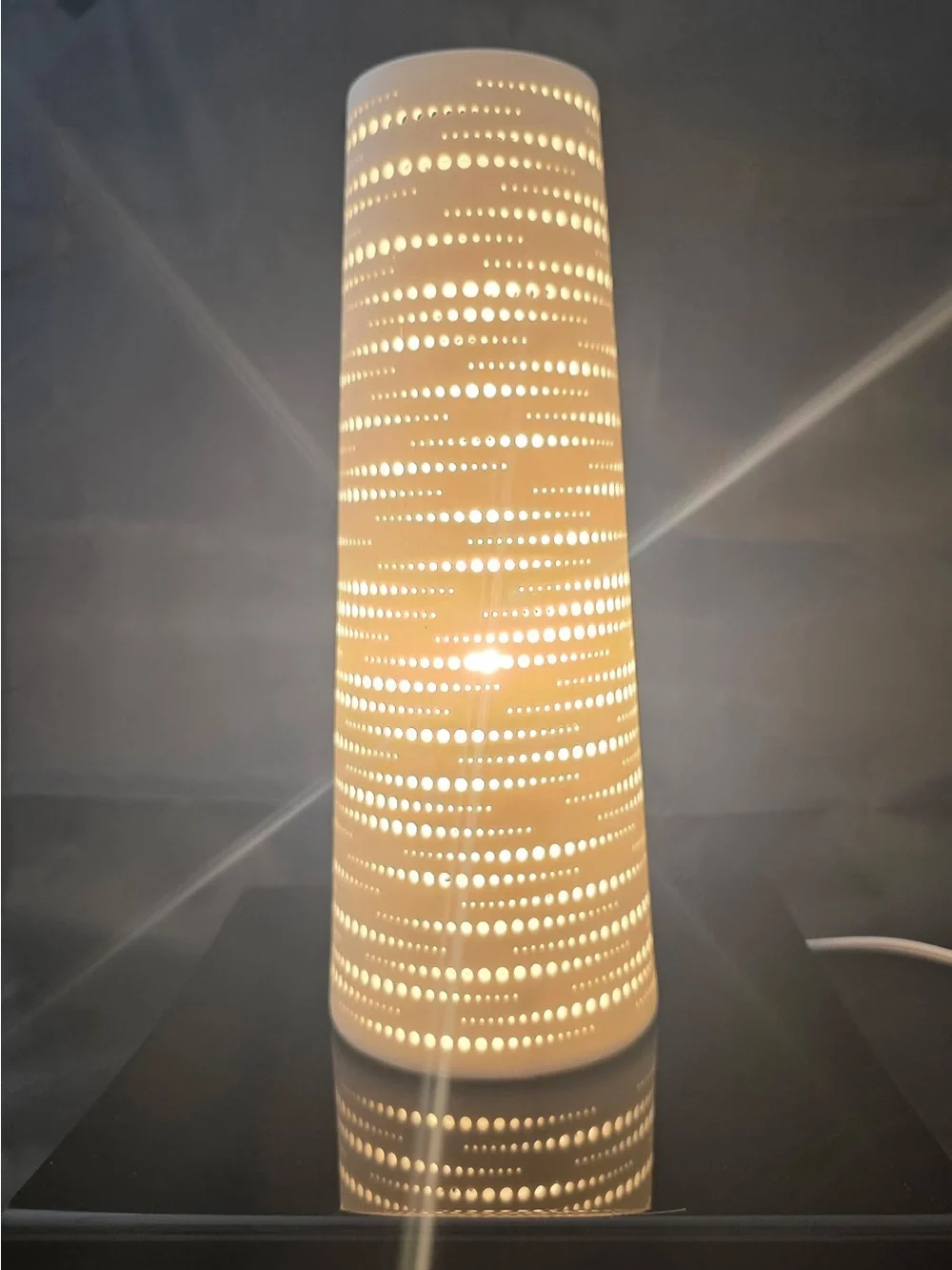 White Perforated Ceramic Tower Lamp
